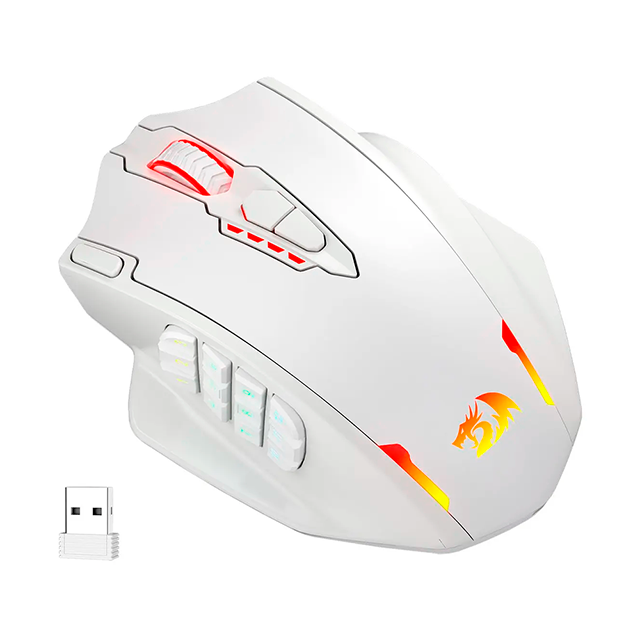 Mouse Gamer Inalámbrico Redragon Impact Elite White, 16,000 DPI, PixArt PAW3335, 1000 Hz, 16 Botones Programables, 2.4 GHz, USB-C, RGB – M913W