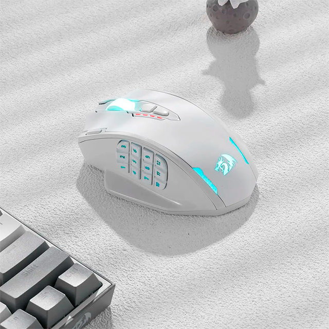 Mouse Gamer Inalámbrico Redragon Impact Elite White, 16,000 DPI, PixArt PAW3335, 1000 Hz, 16 Botones Programables, 2.4 GHz, USB-C, RGB – M913W