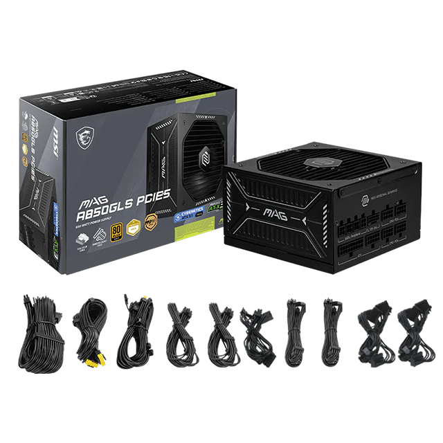 Fuente de Poder MSI MAG A850GLS, 850W, 80+ Gold, PCIe 5.0, ATX 3.0, totalmente modular – MAG A850GLS PCIE5