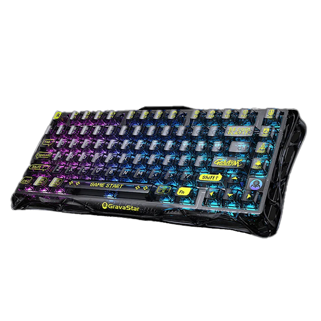Teclado Mecánico Gamer GravaStar Mercury K1 Lite, 75%, inalámbrico, Transparent Black – GS K1 LITE_XTAL_BLK