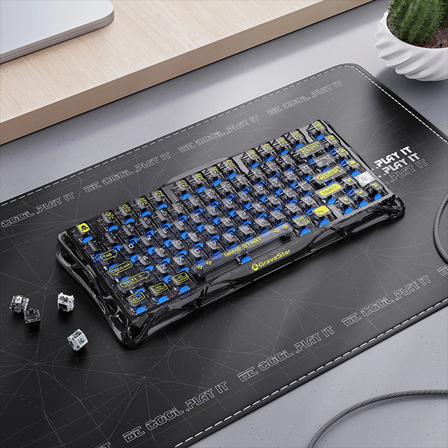 Teclado Mecánico Gamer GravaStar Mercury K1 Lite, 75%, inalámbrico, Transparent Black – GS K1 LITE_XTAL_BLK