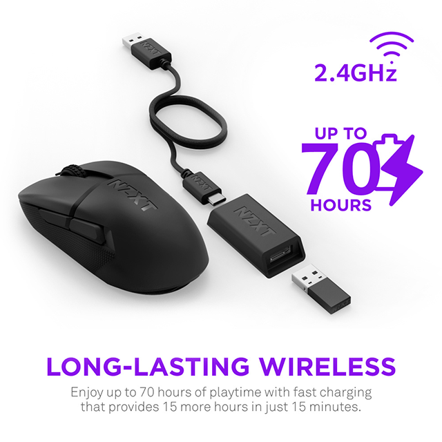 Mouse Gamer NZXT Lift Elite Wireless, Inalámbrico, Óptico, 26.000DPI, Negro - MS-101NB-01