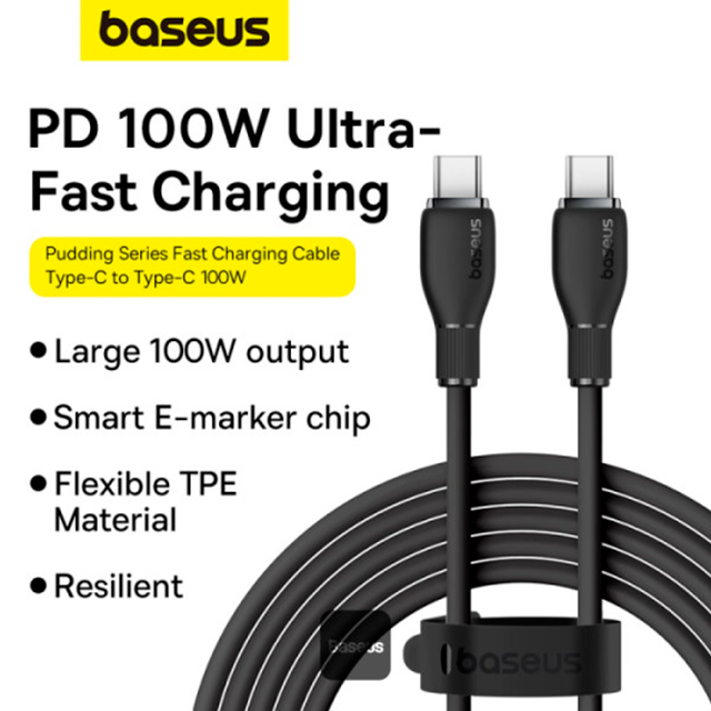 Cable de Carga Baseus USB-C a USB-C, 100W, 5A, 1.2 m, Negro – P10355702111-B1