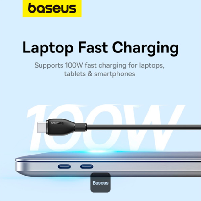 Cable de Carga Baseus USB-C a USB-C, 100W, 5A, 2 m, Negro – P10355702111-B2