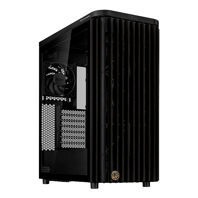 Gabinete ASUS ProArt PA401, ATX, panel madera, vidrio templado, 3 ventiladores, USB-C, negro – PA401/BK/WOOD/TG