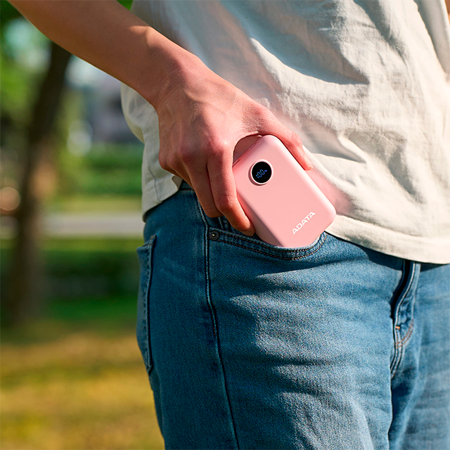 Power Bank ADATA C100, 10,000 mAh, Carga Dual, Indicador LED, Rosa – PC10022-12PK