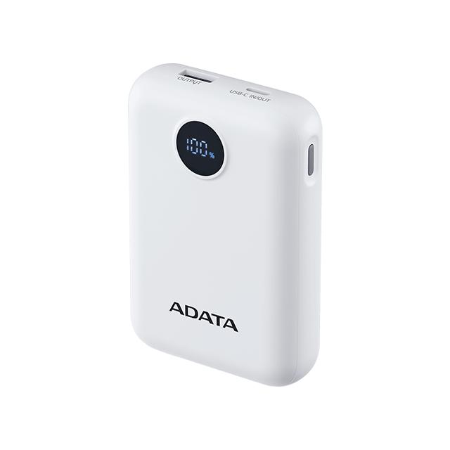 Power Bank ADATA C100, 10,000 mAh, Carga Simultánea para 2 Dispositivos, Indicador LED, Blanco – PC10022-12WH