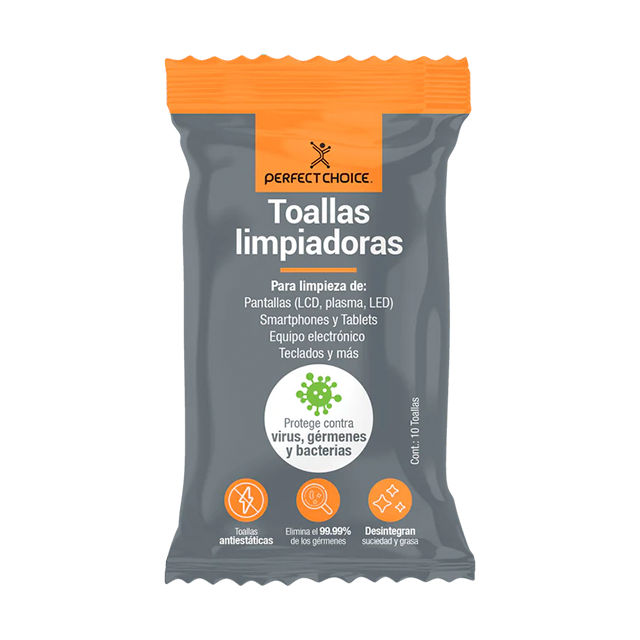 Toallas limpiadoras para pantallas de Celulares y Tablets Perfect Choice , paquete con 10pz - PC-030324