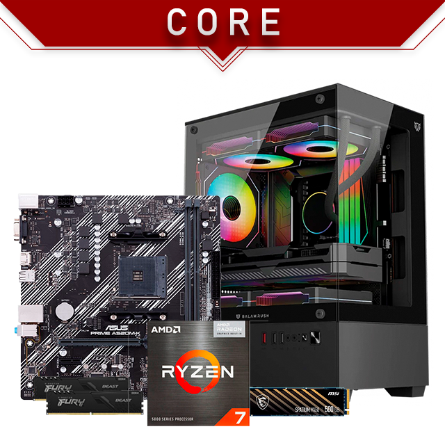 PC Gamer Core | Ryzen 7 5700G | 16 GB 3200 MHz | SSD M.2 500 GB | 3 Ventiladores | Gráficos integrados