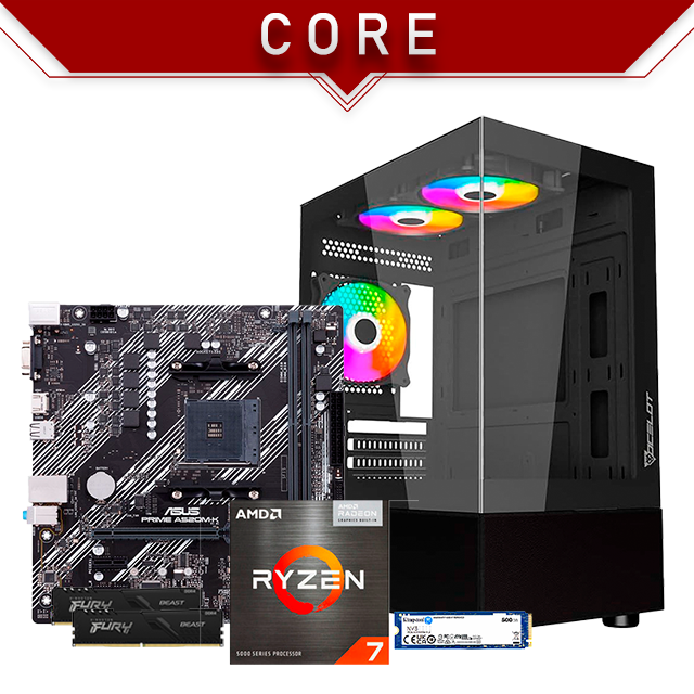 PC Gamer Core | Ryzen 7 5700G | 16 GB 3200 MHz | SSD M.2 500 GB | 3 Ventiladores | Gráficos integrados
