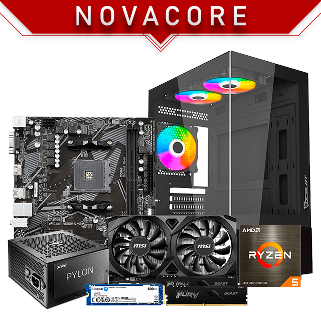 PC Gamer NovaCore | Ryzen 5 5500 | 16 GB 3200 MHz | SSD M.2 500 GB | RTX 3050 6GB | 3 Ventiladores