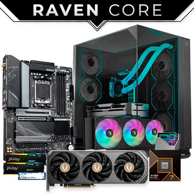 PC Gamer Raven Core | Ryzen 7 9700x | Nvidia RTX 5070 12GB | B650 Aorus Elite AX | 32GB DDR5 5200Mhz | 1TB M.2  6000Mb/s |  AIO 360mm | PSU 850w | 5 Ventiladores