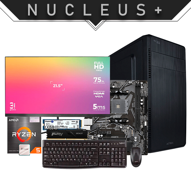 PC Nucleus + | AMD Ryzen 5 5600G | 8GB  3600Mhz | M.2 500GB 5,000/3000 Mb/s | Monitor | Teclado y Mouse