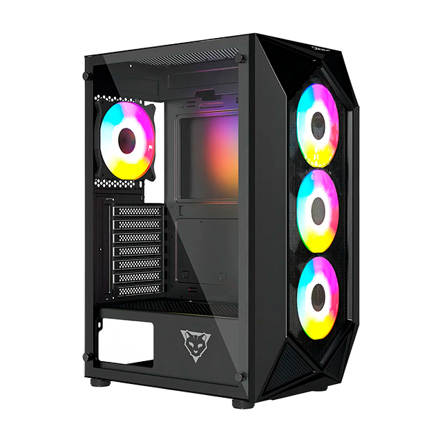Gabinete Ocelot Gaming POLYGON-E5, ATX, Cristal Templado, Frontal Mesh, 4 Ventiladores, Color Negro - POLYGON-E5
