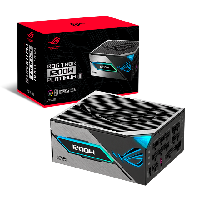 Fuente de Poder ASUS ROG Thor 1200W Platinum III, 1200W, 80 Plus Platinum, ATX 3.1, PCIe 5.1, modular – ROG-THOR-1200P3-GAMING