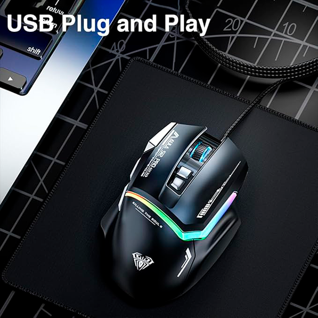 Mouse gamer Aula S12 Pro alámbrico, DPI ajustable 500–12800, RGB, blanco – 8500-0109