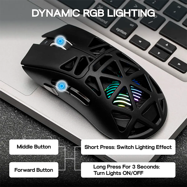 Mouse Gamer AULA SC620 Black, inalámbrico tri-mode, Bluetooth/2.4 GHz/USB-C, 12,000 DPI, 1000Hz, RGB – 8500-0118