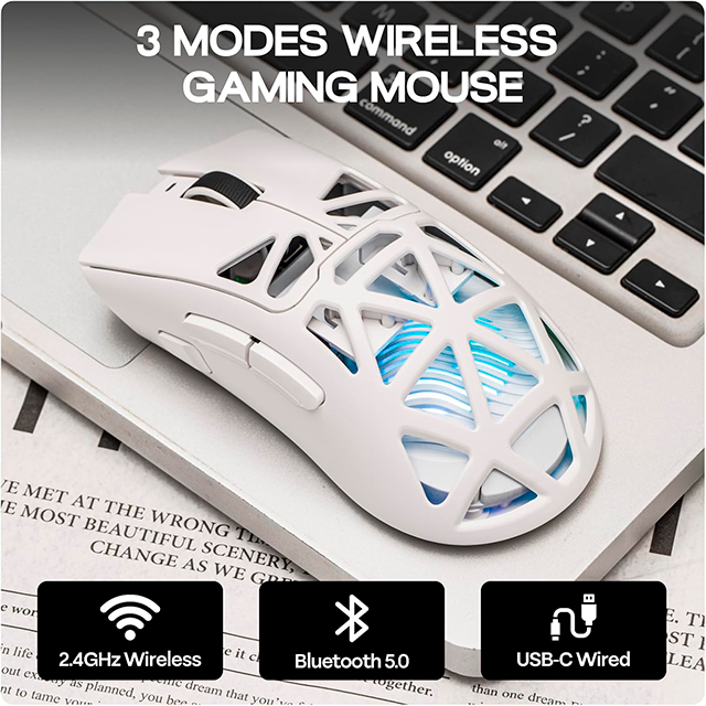 Mouse Gamer AULA SC620 White, inalámbrico tri-mode, Bluetooth/2.4 GHz/USB-C, 12,000 DPI, 1000Hz, RGB – 8500-0119