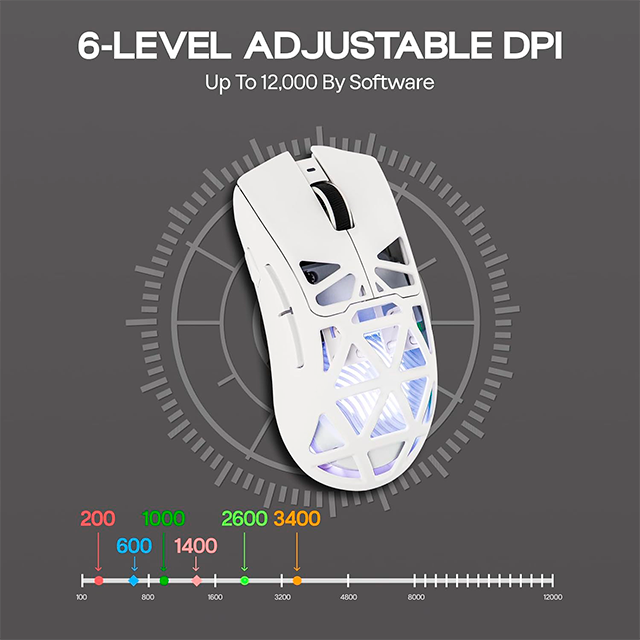 Mouse Gamer AULA SC620 White, inalámbrico tri-mode, Bluetooth/2.4 GHz/USB-C, 12,000 DPI, 1000Hz, RGB – 8500-0119