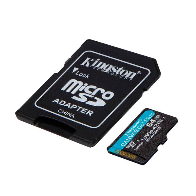 Memoria MicroSD Kingston Canvas Go! Plus, 64GB, UHS-I U3, V30, A2, hasta 200 MB/s, incluye adaptador SD – SDCG4/64GB