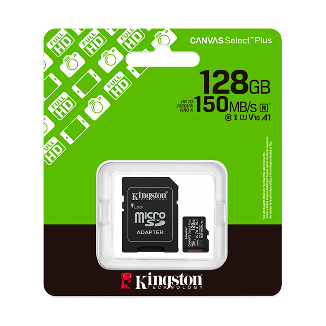 Memoria microSD Kingston Canvas Select Plus Gen3, 128GB, microSDXC, UHS-I, Clase 10, A1 – SDCS3/128GB