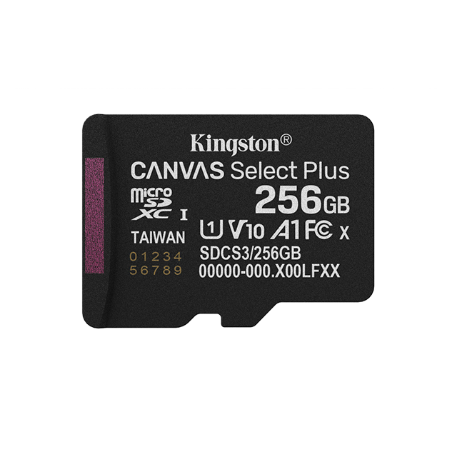 Tarjeta de Memoria microSD Kingston Canvas Select Plus Gen3, 256GB, microSDXC, UHS-I U1, V10, A1, 150 MB/s – SDCS3/256GB