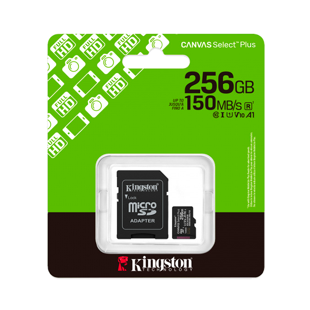Tarjeta de Memoria microSD Kingston Canvas Select Plus Gen3, 256GB, microSDXC, UHS-I U1, V10, A1, 150 MB/s – SDCS3/256GB