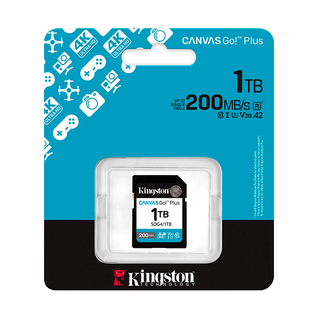 Memoria SDXC Kingston Canvas Go! Plus G4, 1TB, Clase 10, UHS-I, V30, 200 MB/s - SDG4/1TB