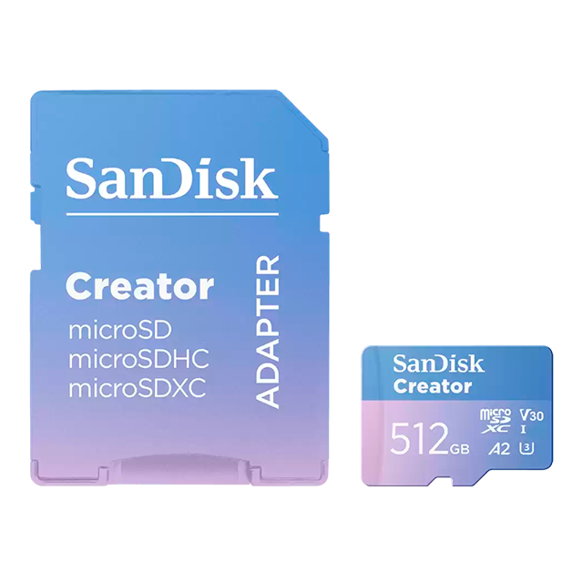 Memoria MicroSD SanDisk Creator, 512GB, UHS-I U3, V30, A2, hasta 190 MB/s, para video 4K/5.3K – SDSQXAV-512G-GN6MS