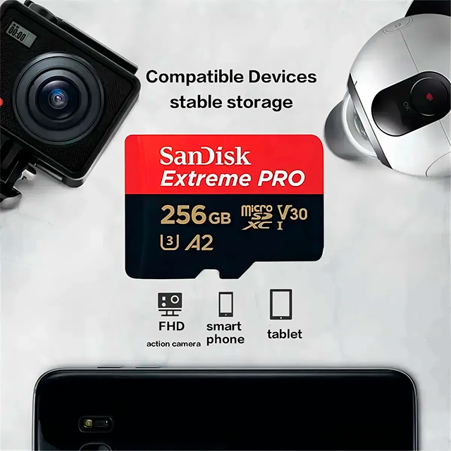 Memoria MicroSD SanDisk Extreme PRO, 256GB, UHS-I U3, V30, A2, hasta 200 MB/s – SDSQXCD-256G-GN6MA