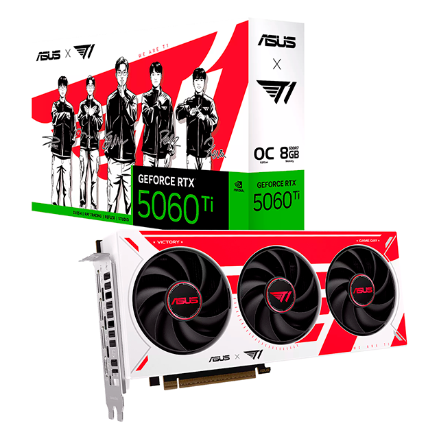 Tarjeta de Video ASUS T1 GeForce RTX 5060 Ti OC Edition, 8GB GDDR7, PCIe 5.0, 3× DisplayPort, HDMI, RGB – T1-RTX5060TI-O8G-GAMING