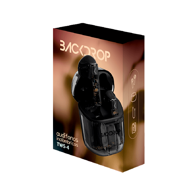 Audífonos Inalámbricos Backdrop TWS-4, Transparentes, Bluetooth, Táctiles, Color Negro - TWS-4