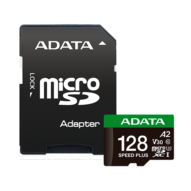 Tarjeta de Memoria MicroSD ADATA Speed Plus, 128GB, Clase 10, UHS-I, U3, V30, A2, con Adaptador – UD128GUI3V30A2SP-RA1