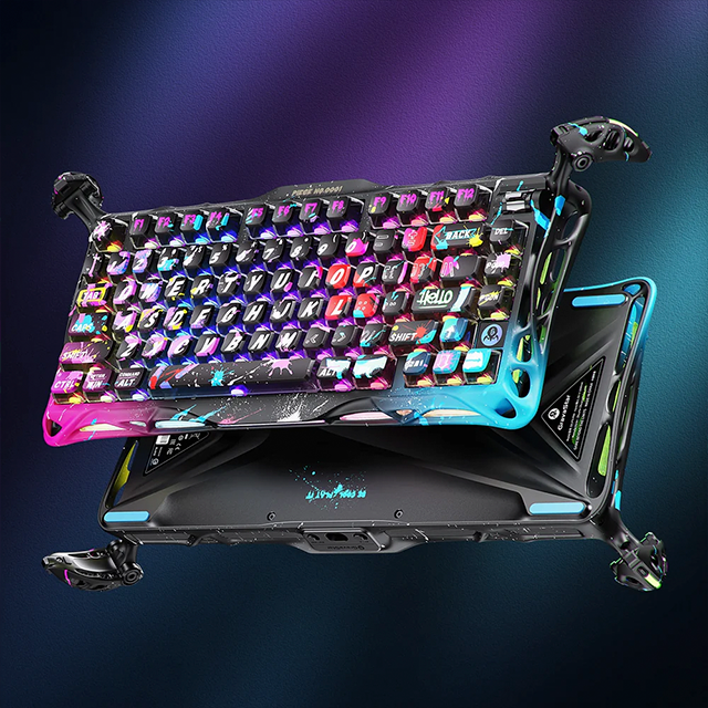 Teclado Gamer GravaStar Mercury V75 Pro Special Edition Neon Graffiti, 75%, switches magnéticos Hall Effect, 8000Hz, RGB, USB-C – GS V75 PRO_U_CG_BLK