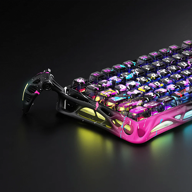Teclado Gamer GravaStar Mercury V75 Pro Special Edition Neon Graffiti, 75%, switches magnéticos Hall Effect, 8000Hz, RGB, USB-C – GS V75 PRO_U_CG_BLK