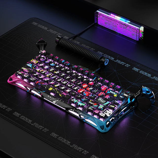 Teclado Gamer GravaStar Mercury V75 Pro Special Edition Neon Graffiti, 75%, switches magnéticos Hall Effect, 8000Hz, RGB, USB-C – GS V75 PRO_U_CG_BLK