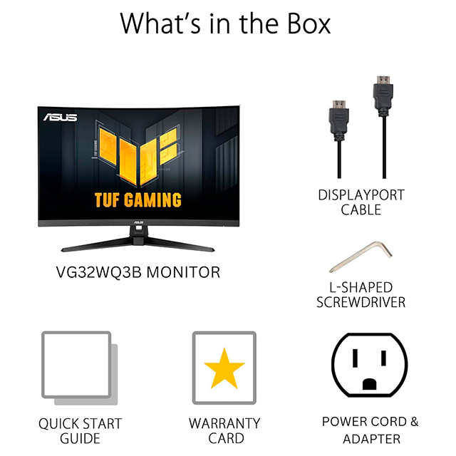 Monitor Gaming ASUS TUF VG32WQ3B, 32", Curvo, QHD 2560×1440, 180 Hz, VA, 1 ms, FreeSync, 2× HDMI, DisplayPort, Negro – VG32WQ3B