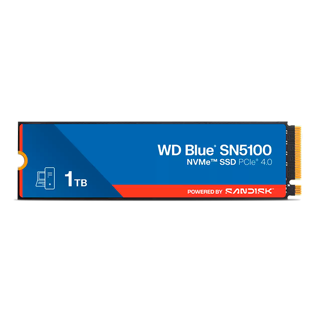 Unidad de Estado Solido WD Blue SN5100, 1TB, NVMe M.2, PCIe 4.0, 7100 MB/s lectura, 6700 MB/s escritura – WDS100T5B0E-00CPE0