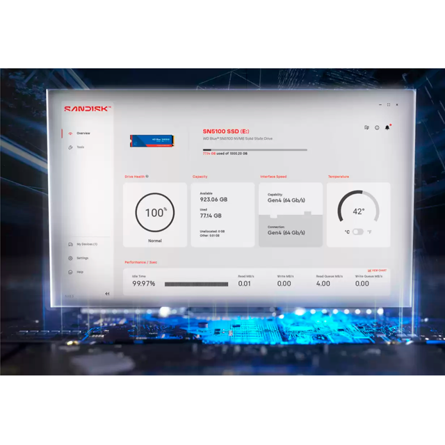 Unidad de Estado Solido WD Blue SN5100, 1TB, NVMe M.2, PCIe 4.0, 7100 MB/s lectura, 6700 MB/s escritura – WDS100T5B0E-00CPE0