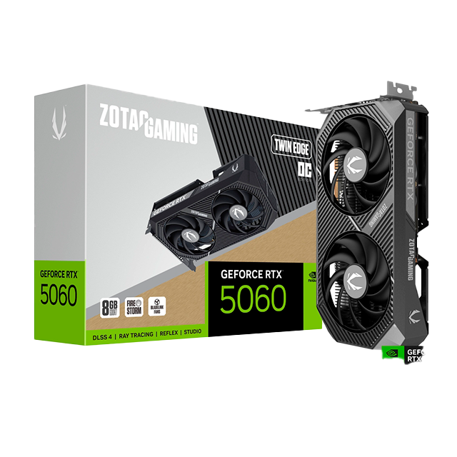 Tarjeta de Video ZOTAC GAMING GeForce RTX 5060, Twin Edge OC, 8GB GDDR6, DLSS 3.5, PCIe 4.0 – ZT-B50600H-10M
