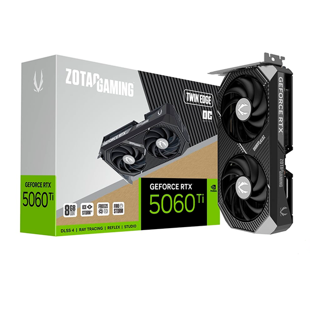 Tarjeta de Video ZOTAC Gaming GeForce RTX 5060 Ti Twin Edge OC, 8GB GDDR6, PCIe 5.0, Ray Tracing - ZT-B50610H-10M