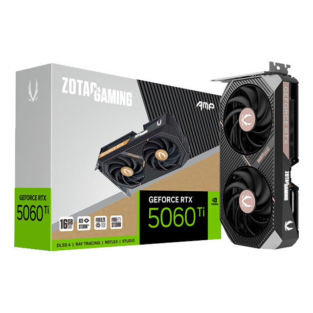 Tarjeta de Video ZOTAC Gaming GeForce RTX 5060 Ti AMP, 16 GB GDDR7, PCIe 5.0 – ZT-B50620F-10M