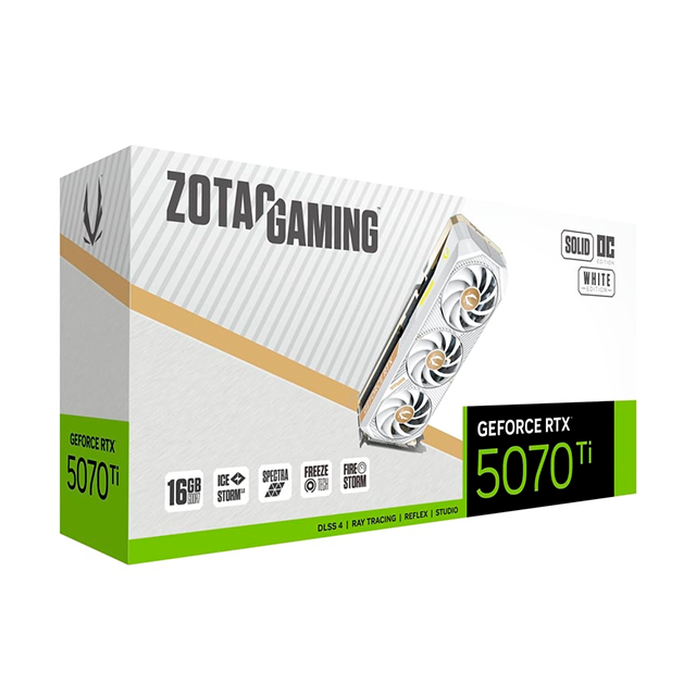 Tarjeta de Video ZOTAC GAMING NVIDIA GeForce RTX 5070 Ti SOLID OC WHITE, 16GB GDDR7, PCIe 5.0, Triple Fan – ZT-B50710Q2-10P