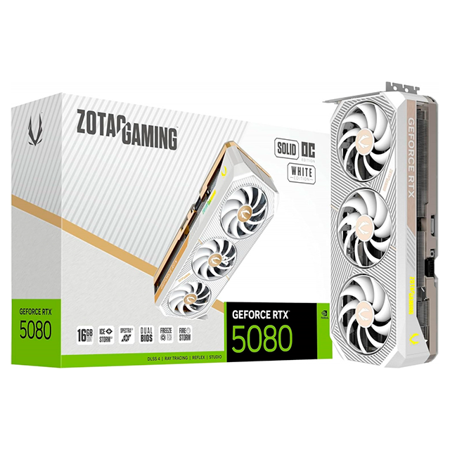 Tarjeta de Video ZOTAC GAMING GeForce RTX 5080 SOLID OC White, 16GB GDDR7, PCIe 5.0 – ZT-B50800Q-10A