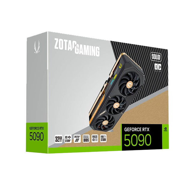 Tarjeta de Video ZOTAC GAMING NVIDIA GeForce RTX 5090 SOLID OC, 32GB GDDR7, PCIe 5.0, Triple Fan – ZT-B50900J-10P