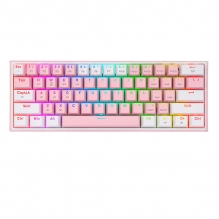 Teclado Gamer Mecánico 60% Redragon Fizz Pro Pink White, Switches Redragon Red, Inalámbrico, USB 2.4Ghz, Bluetooth 5.0, Iluminación RGB, Ingles - K616-RGB PW