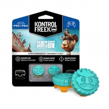 KontrolFreek - Saints Row - para PS4 y PS5 | Performance Thumbsticks | 2 Alturas Medias, Agarre y Precisión Mejorados | Turquesa/Naranja