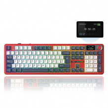 Teclado Mec&aacute;nico Inal&aacute;mbrico AULA F108 Pro Red/White/Dark Blue, 100%, Wind Spirit Switch, Triple Conexi&oacute;n, Pantalla LCD 1.14", Hot-Swap, Gasket, RGB &ndash; 8500-0082