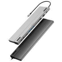 Docking station Port X DH690 14 en 1, USB-A 2.0, USB-A 3.1, USB-C, PD, HDMI, VGA, DP, SD, MicroSD, AUX, Ethernet, Elite plata &ndash; AC-932950