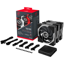 Kit de 3 Ventiladores ASUS ROG Eurux GR120, 120 mm, ARGB, 2600 RPM, 85 CFM, 4.5 mmH₂O, Aura Sync, Negro/Blanco &ndash; 90DA00J0-B08020